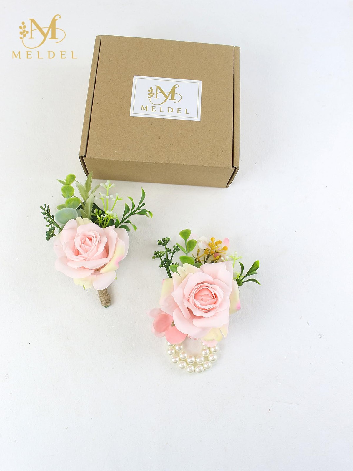 2 PCS Artificial Silk Rose Wrist Corsage Boutonniere Bride Wedding Prom