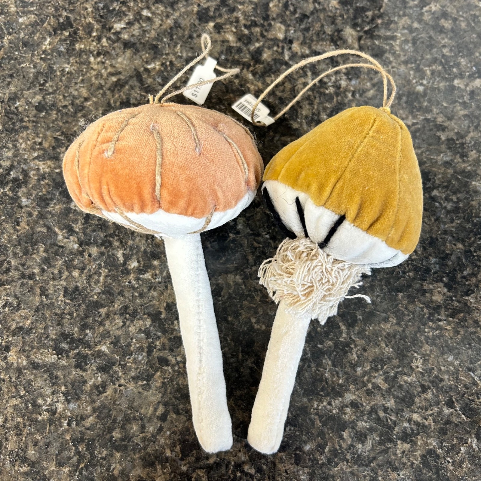 Anthropologie Mushroom Fungi Velvet Plant Ornaments Hanging Decor Pair NWT