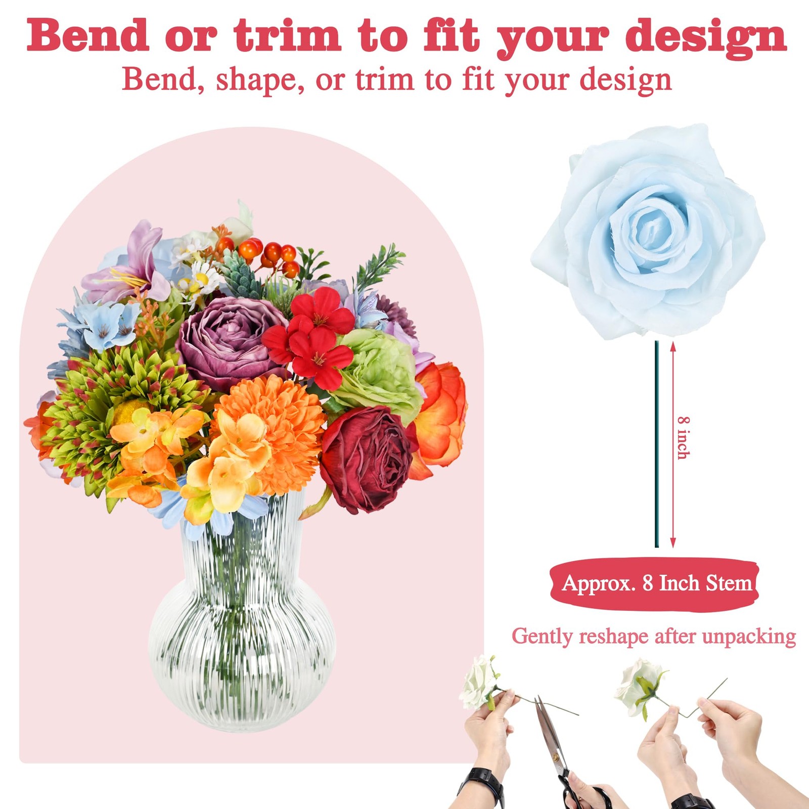 Artificial Flower Box, 38PCS Silk Floral Stems, Multi Color | 38 flexible sil…