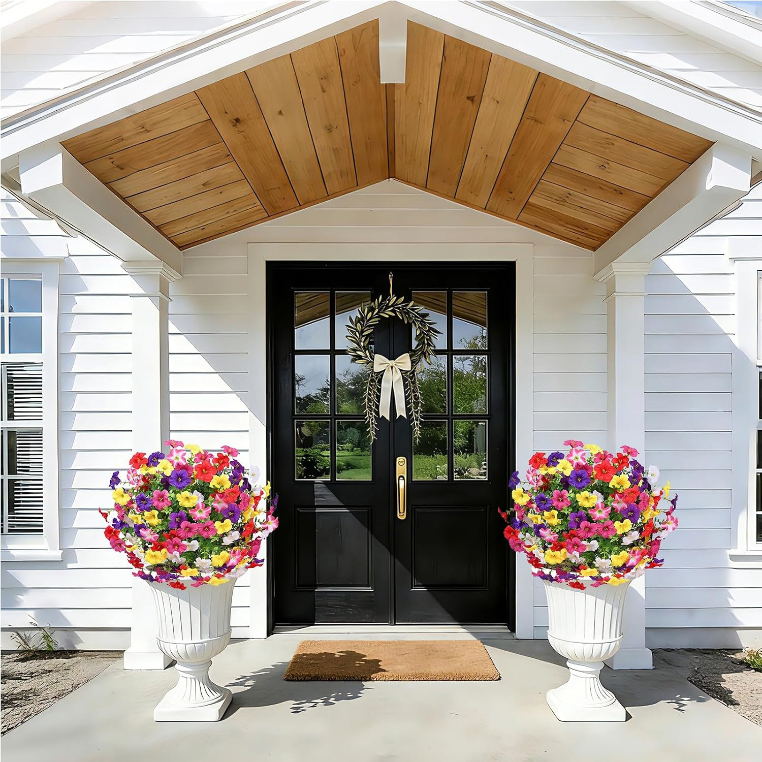 Set of 2 UV Resistant 23″ Boxwood Topiary Balls with Petunias for Outdoor Decor