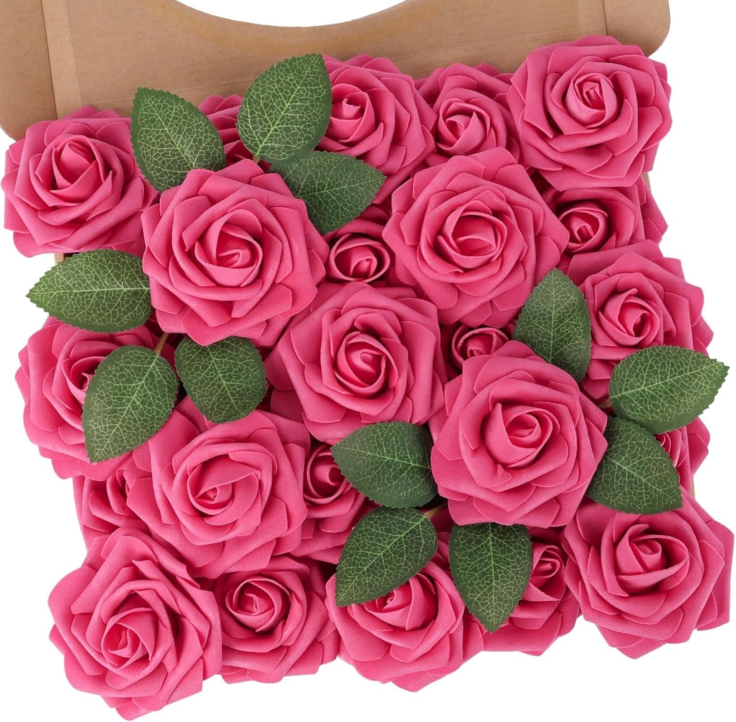 25 Pcs Hot Pink Foam Roses – Elegant Artificial Flowers for Weddings and Decor