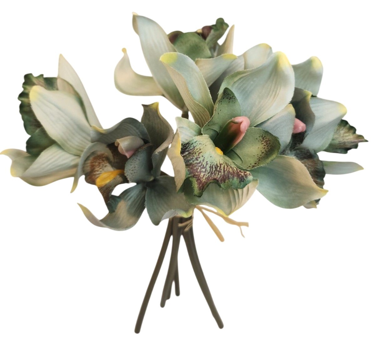 Artificial Cymbidium Orchid Bouquet 7 Stem Jade Green Faux Orchid Floral Decor