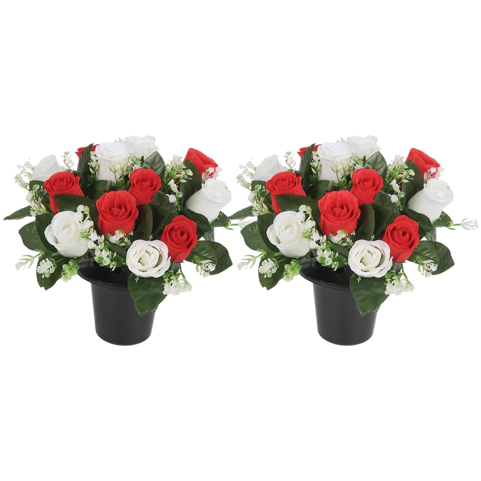 2 Sets Small Artificial Flowers in Pots for Grave Home Centerpiece Arrangemen…