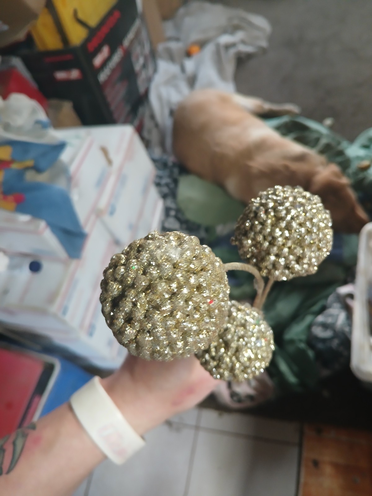 gold rhinestone disco ball Faux Floral Artificial Flower Crystal Pave Fantasy