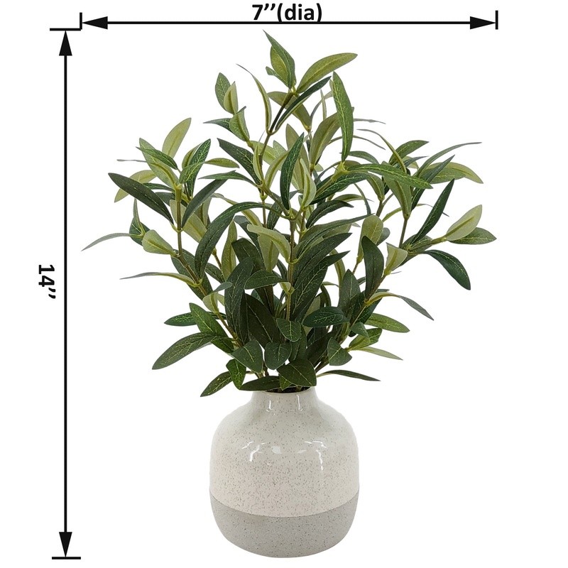 14 Inch Artificial Olive Plant in Two-tone Ceramic Vase Indoor Decor Plant New