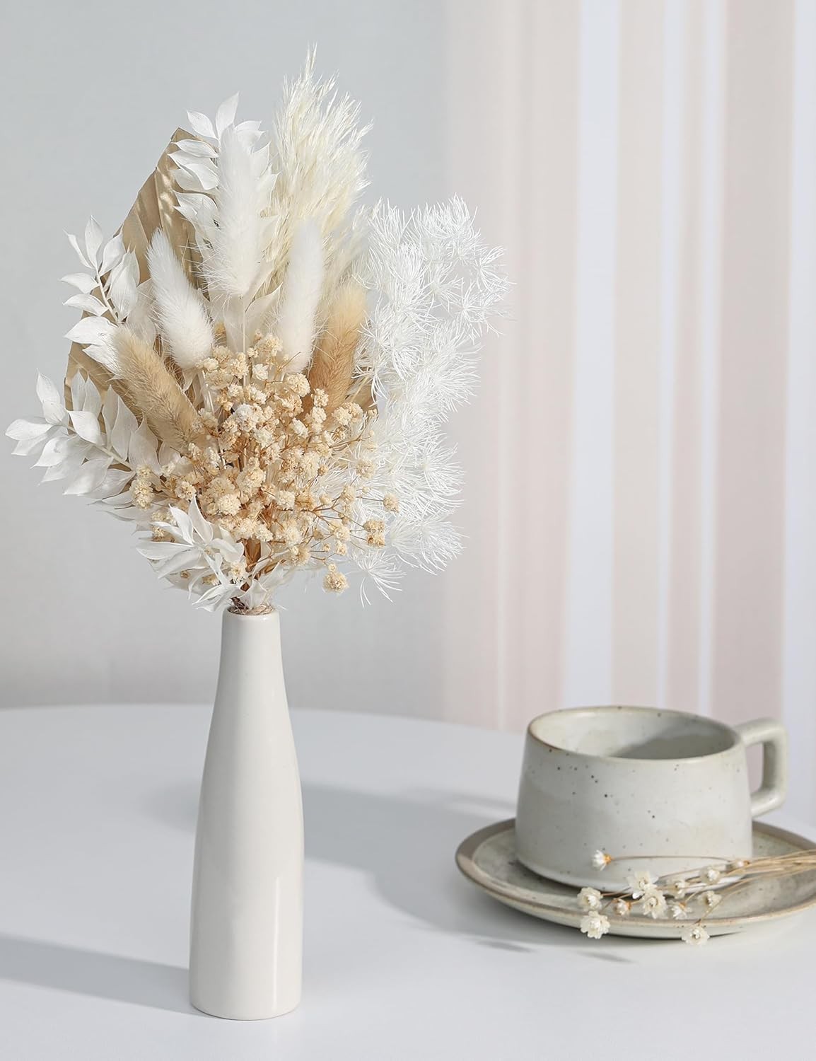 Dried Flowers W/ Ceramic Vase,Dried Pampas Grass Bouquet Dried Flowers Boho Home