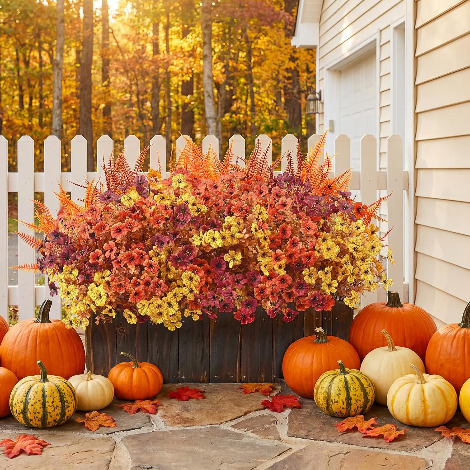 Artificial Fall Flowers for Outdoors, Fall Flowers Decor, 15Pcs Fake Mums | UV R