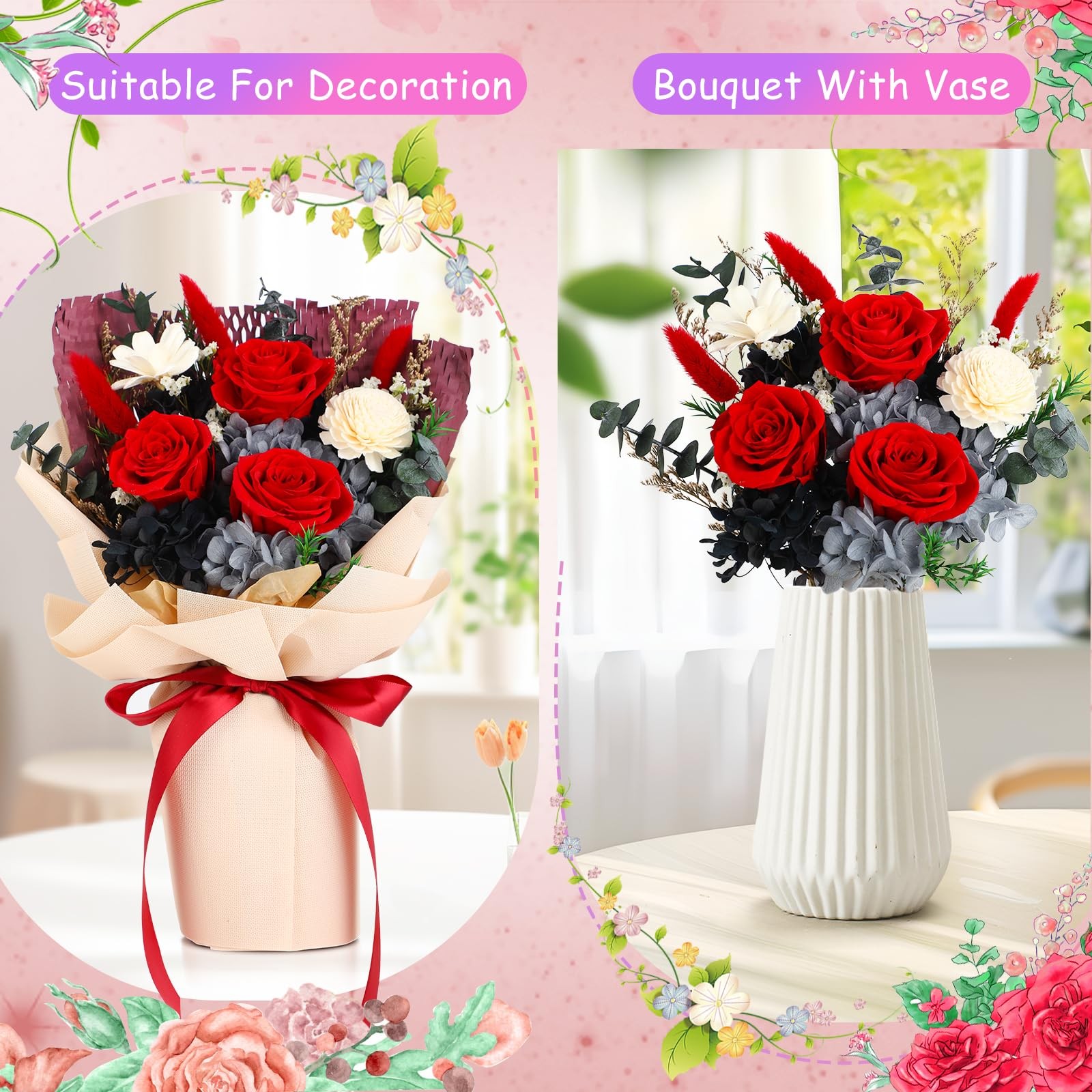Forever Flowers Bouquets, Real Rose, Mothers Day Gift, Mom Delivery Womens