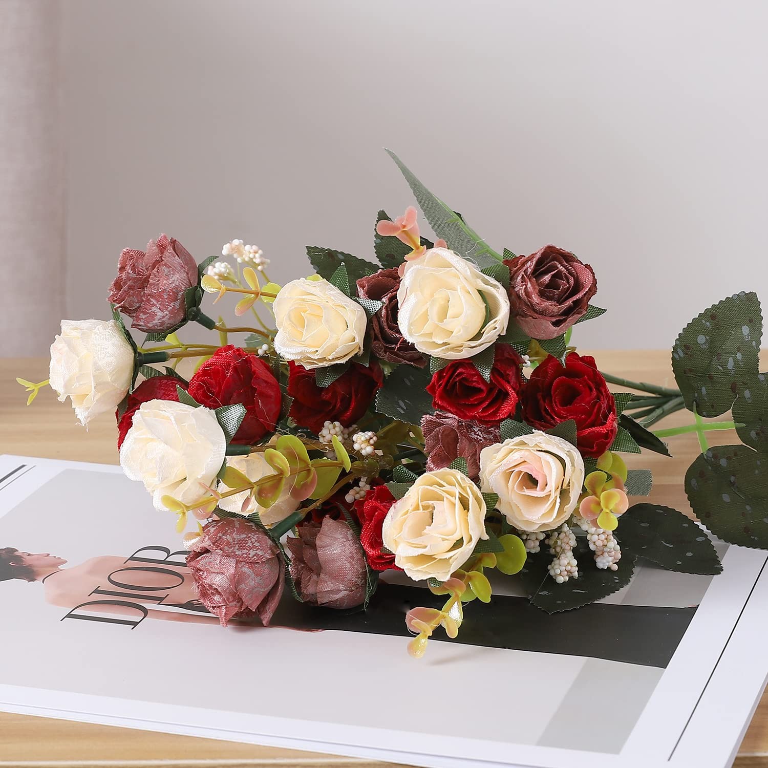 4 PCS 7 Branch 21 Heads Red Artificial Mini Rose Flowers Bouquet Home Decor