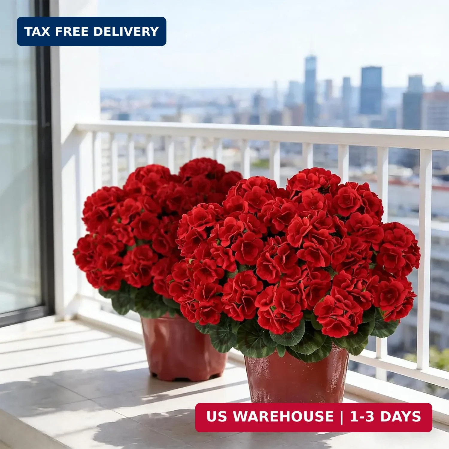 6 Pack Artificial Geranium Flowers for Outdoors Geranium Silk Red Flower Outdoor