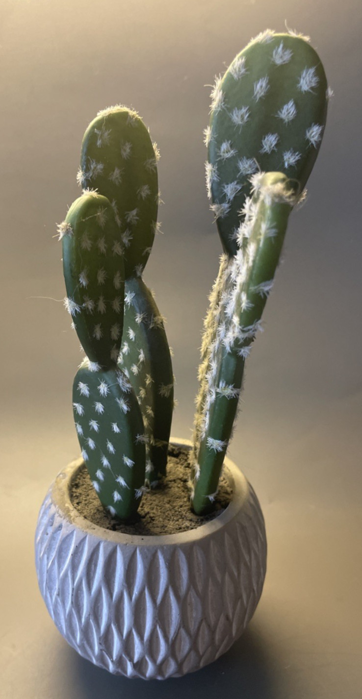 Faux Cactus Plant White Geometric Vase 10″ Tall Home Decor