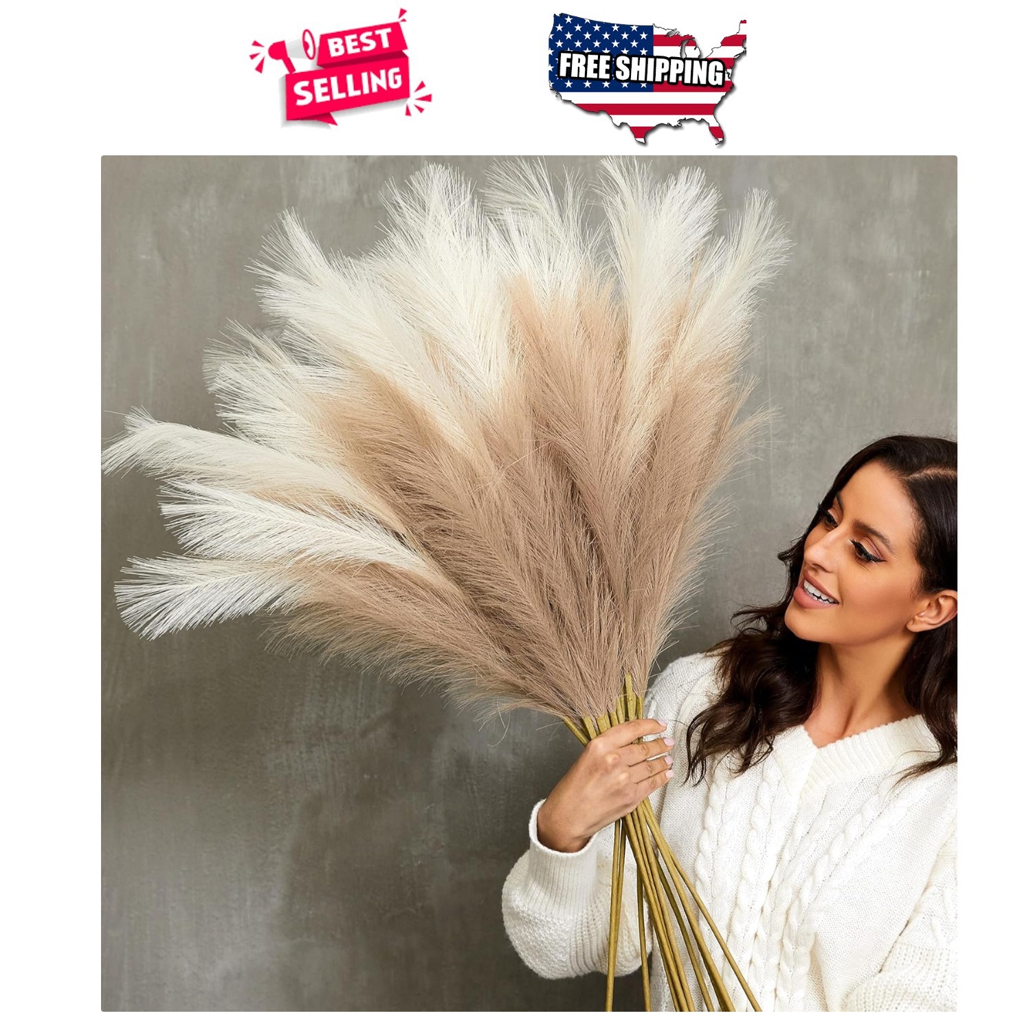 Faux Pampas Grass 9PCS 37in Tall Fluffy Artificial Branches for Floor Vase Decor