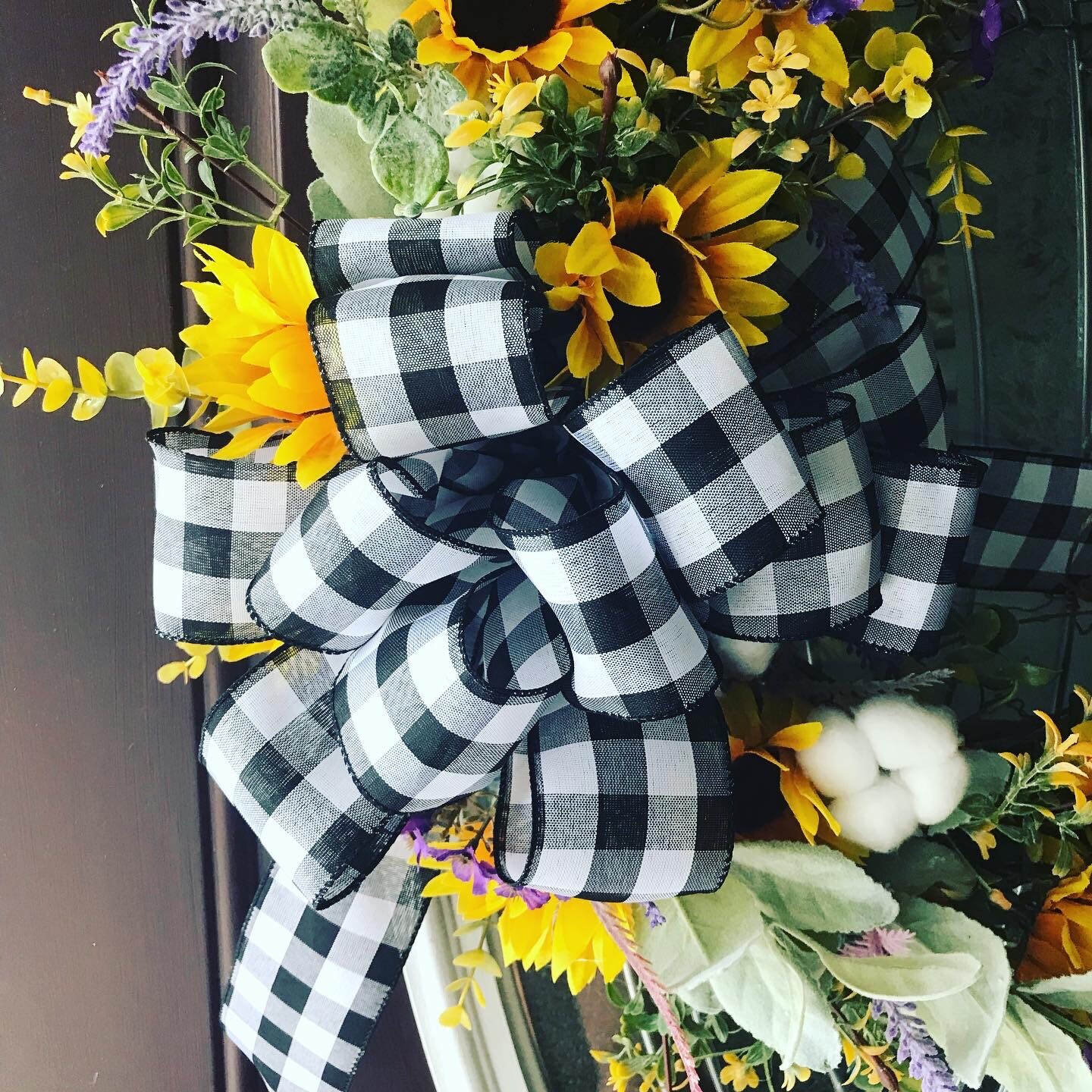 Fall Farmhouse Sunflowers Wildflower Cotton Grapevine Wreath