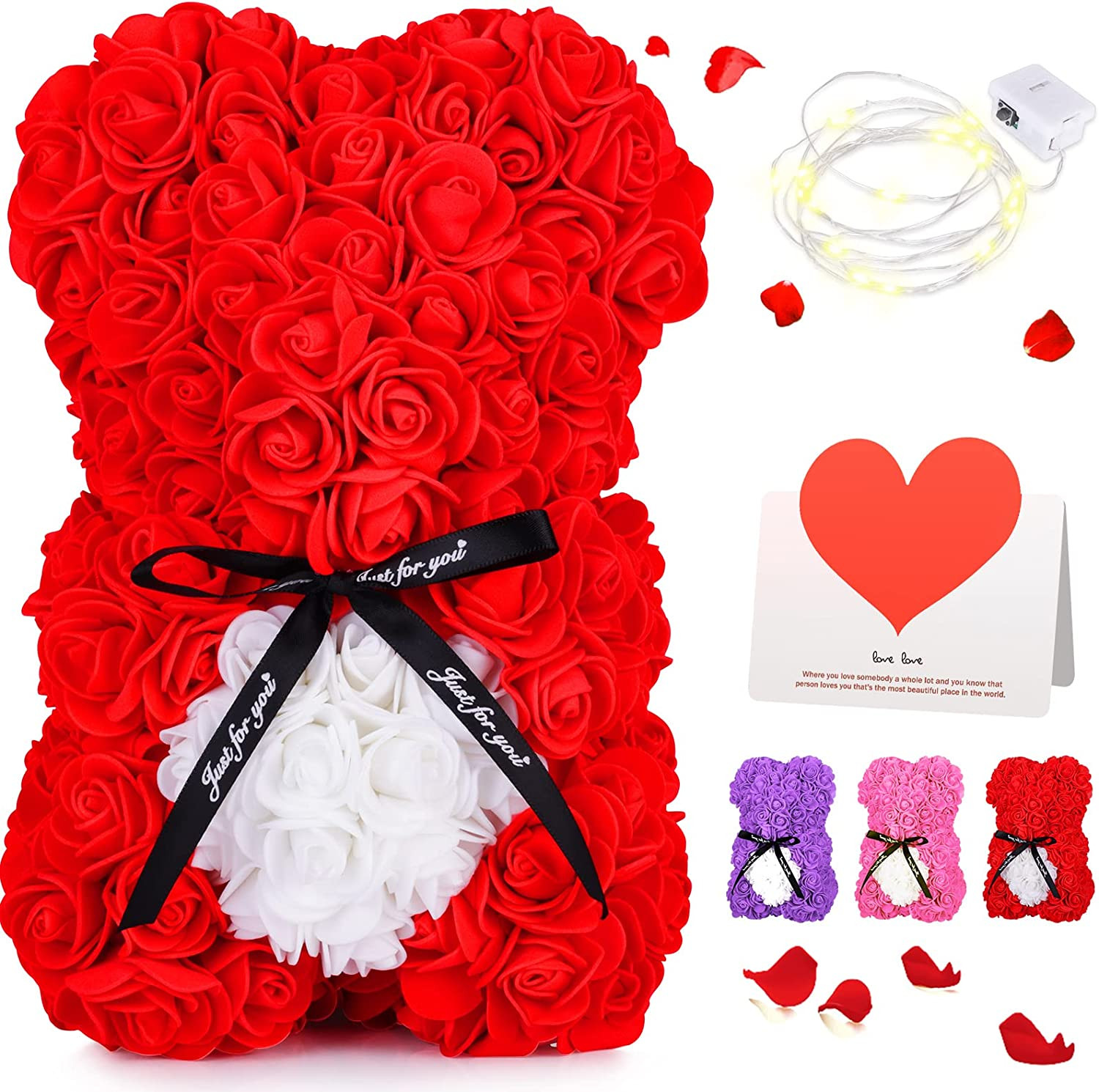 Rose Bear with Box -Artificial Flowers Rose Teddy Bear- the Rose Bear with Greet