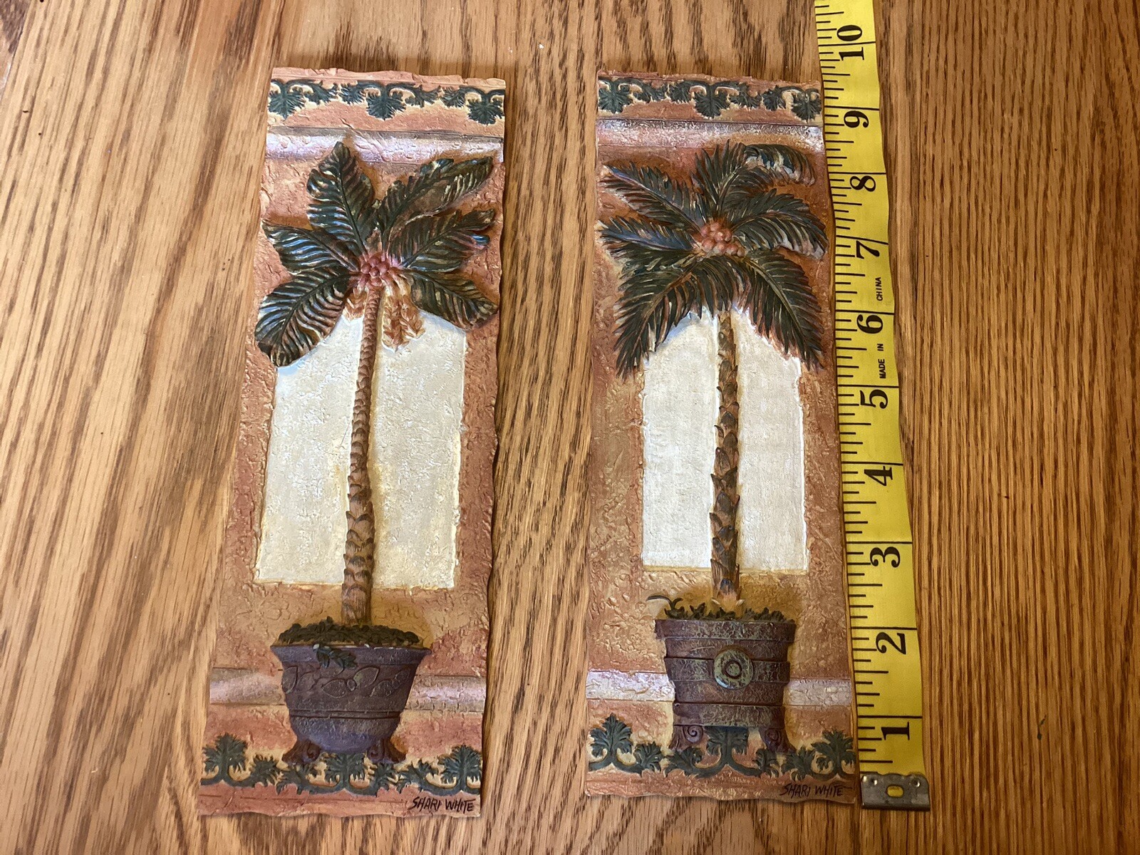 Shari White Palm Tree Wall Art Set 2 Tropical 3D Relief Plaques Decor