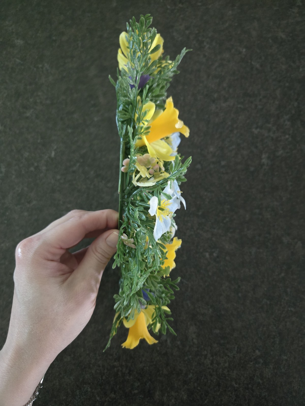 Vintage Pair Of Fake Artificial Flower Floral Candle Ring Blue Yellow Cream