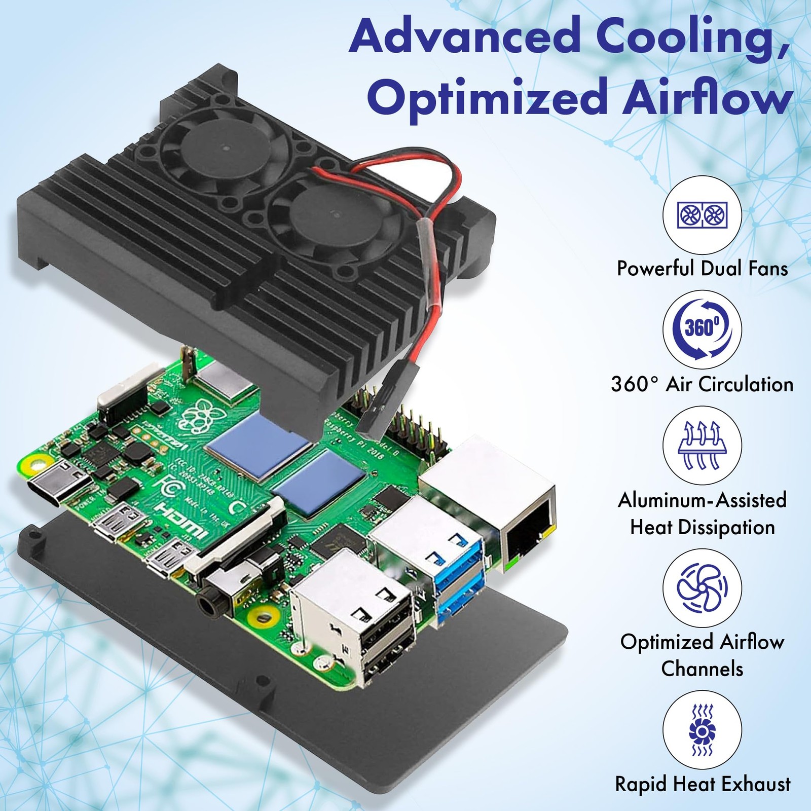 Dual Fan and Heatsink Aluminum Cooling Case for Raspberry Pi 5, Metal…