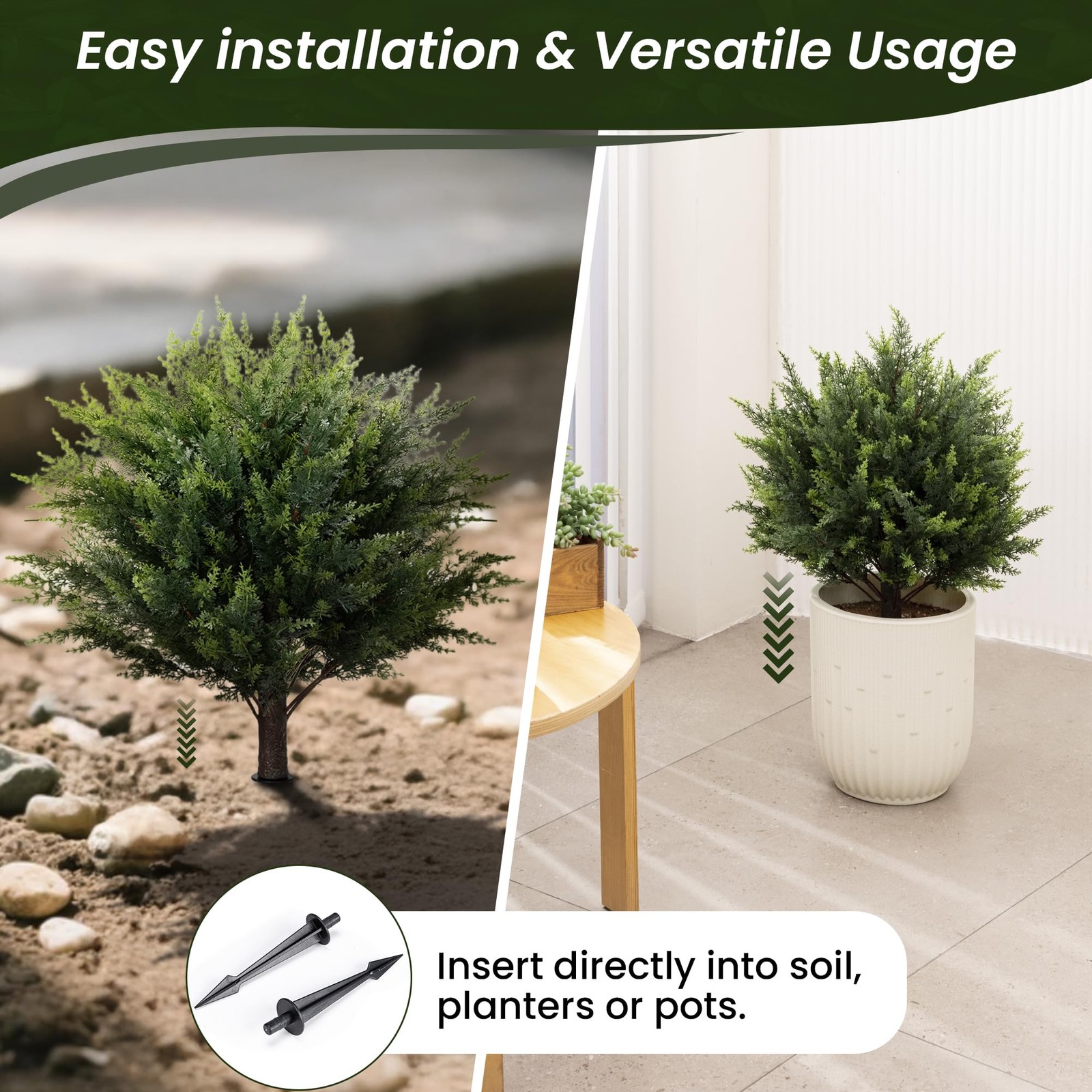 23.6″ Artificial Cedar Topiary Ball Trees, 2-Pack Outdoor Faux Cypress Shrubs…