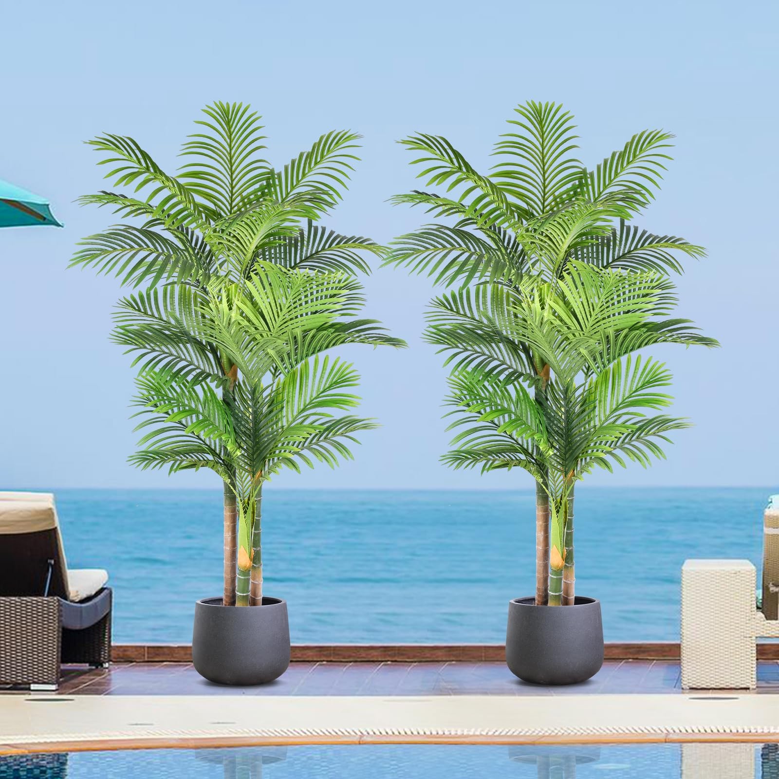 6ft Tall Triple Golden Cane Palm Artificial Tree 72inch Large Tropical Palm T…