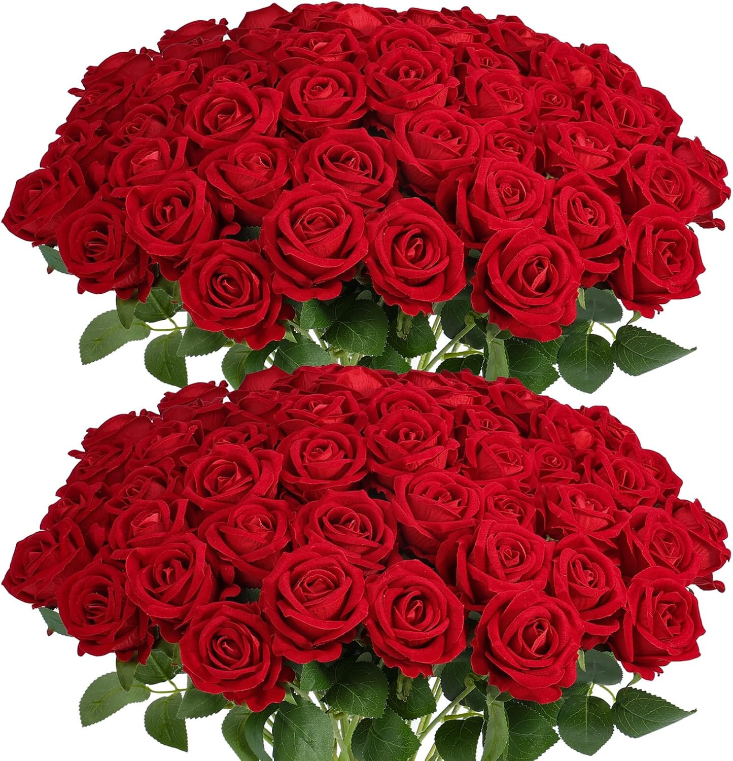 60Pcs Red Roses Artificial Flowers, Velvet Silk Faux Roses, Realistic Red Flo…