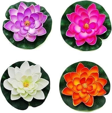 4 Pcs Artificial Water Lily Foam Lotus Flower Pond Decor for Pond Patio Garden P
