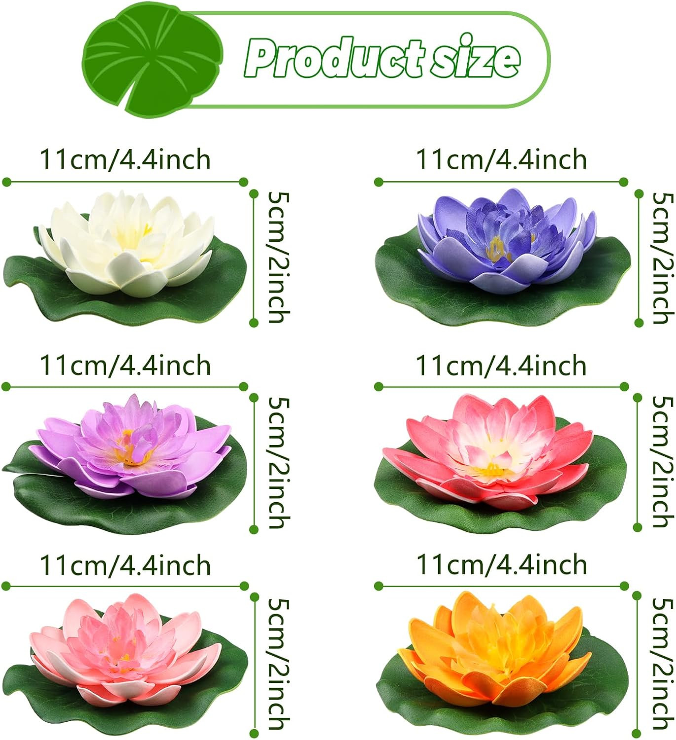 12Pcs Floating Foam Lotus Flowers with Lily Pads, Artificial Pond Plants Ornamen