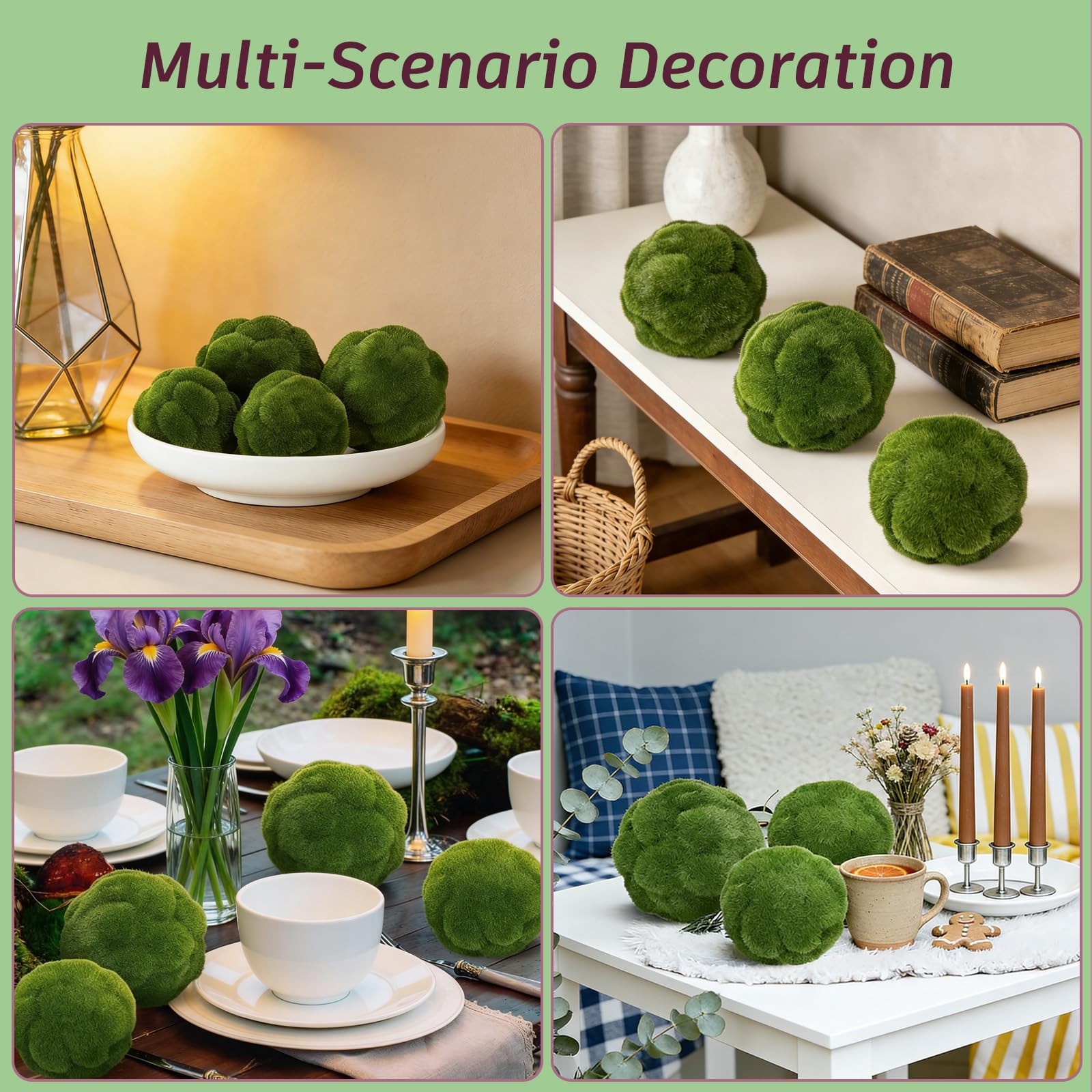 Green Moss Balls 2PCS, Artificial Decorative Moss for Bowl Fillers, Faux Moss…