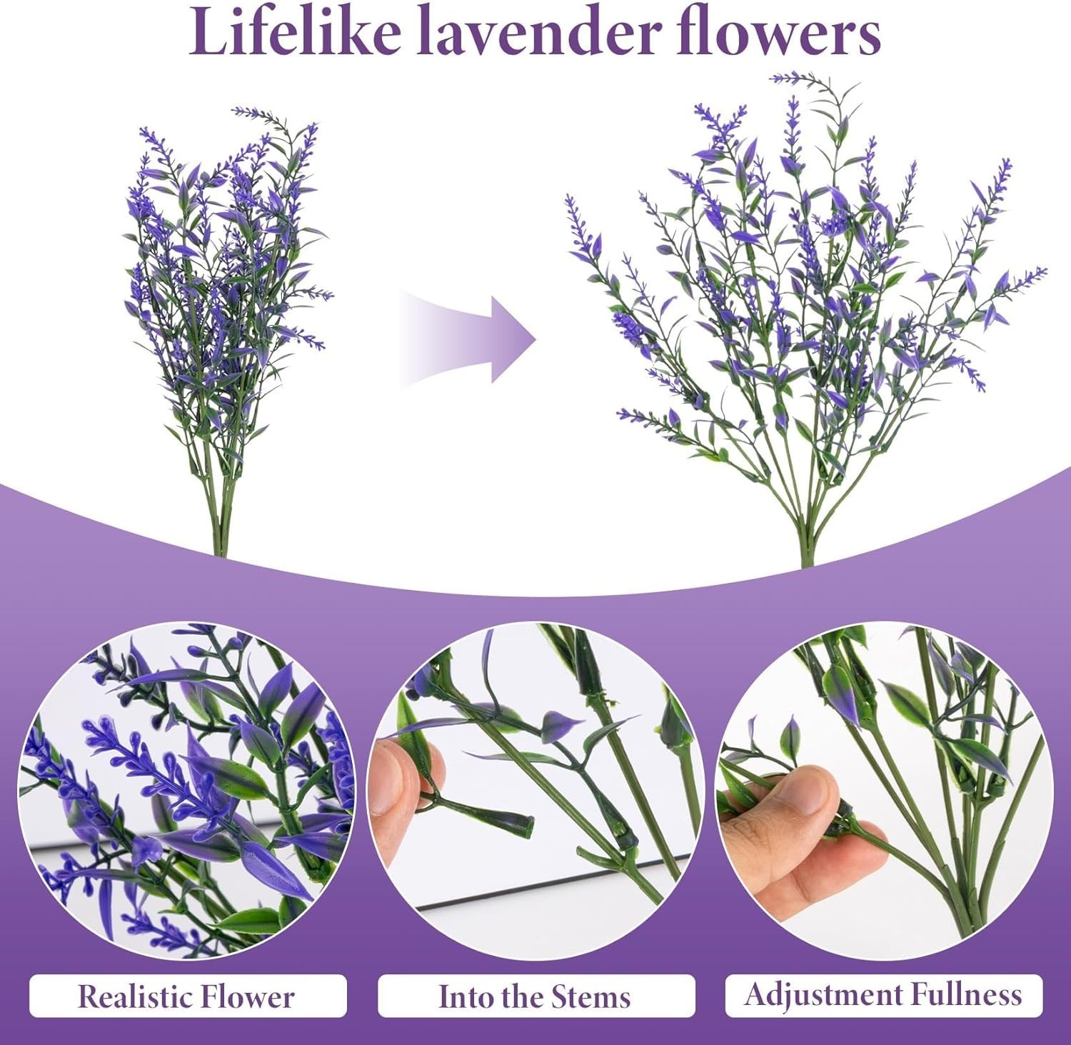 Vibrant 7 Pcs UV Resistant Lavender Flowers for Easy Indoor and Outdoor Styling