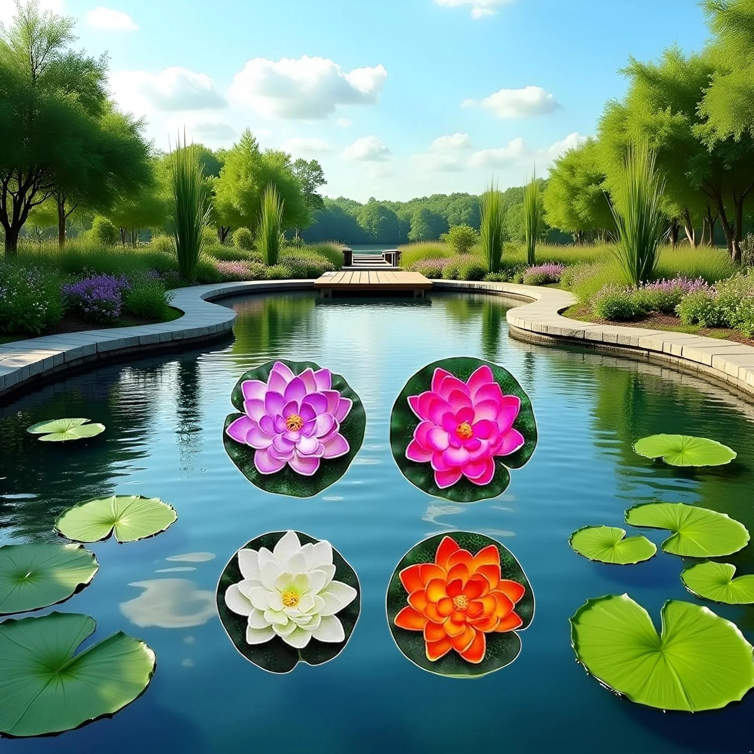 4 Pcs Artificial Water Lily Foam Lotus Flower Pond Decor for Pond Patio Garden P