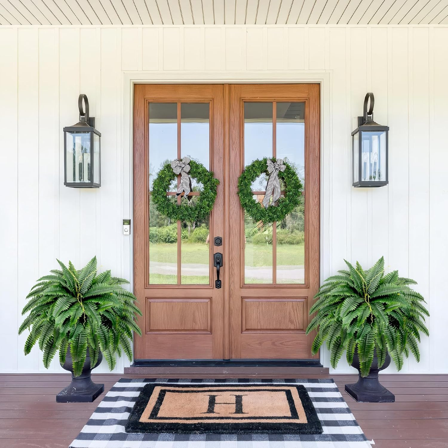 Artificial Boston Fern Bush – Set of 2 45Inch Fake Ferns with 55 Fronds, Large H