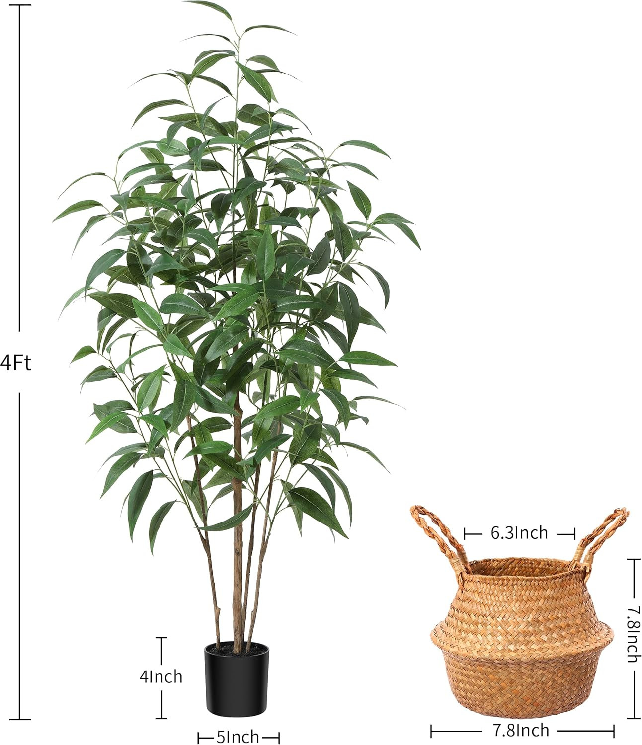 Artificial Eucalyptus Tree,4Ft Tree Fake Plant in Pot for Home and Office Decor,