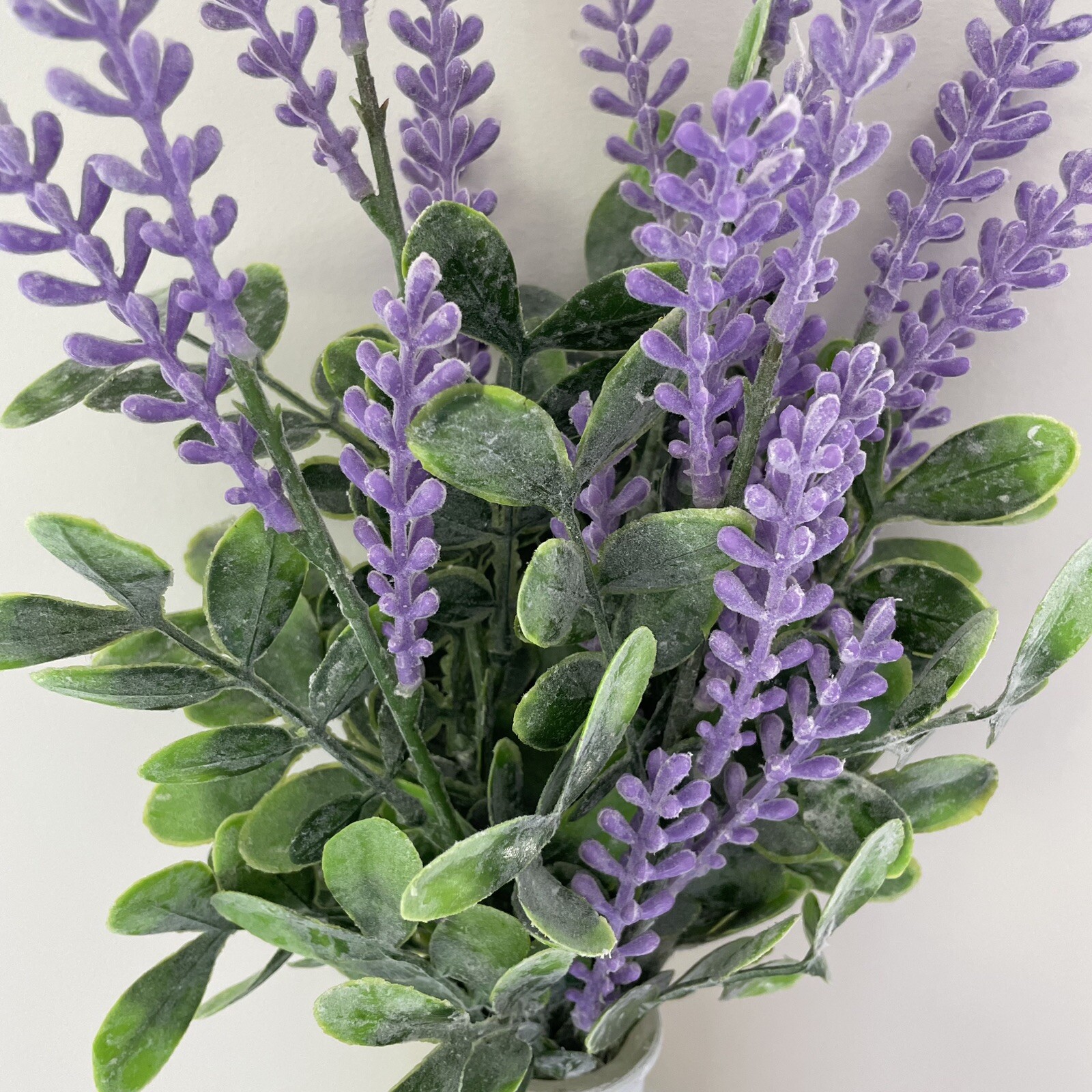 Handmade Artificial Purple Lavender Arrangement In Milk Glass Vase