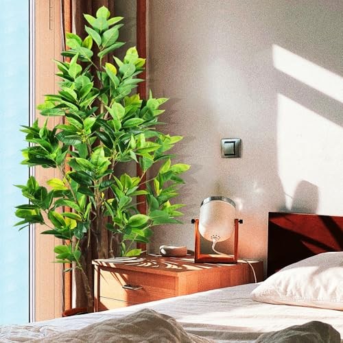 7.2ft Artificial Rubber Tree (85in) with Plastic Nursery Pot Fake Tree, Faux
