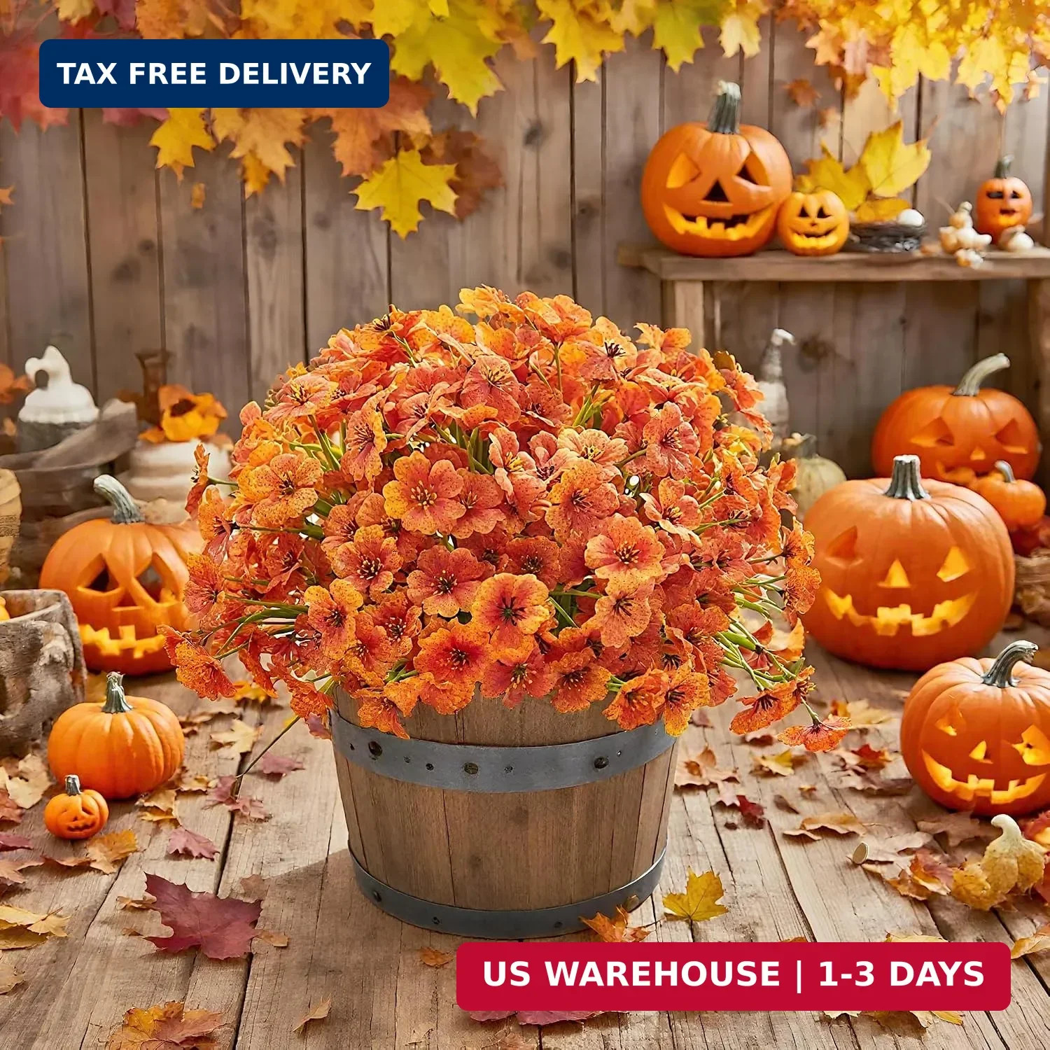 16 Bundles Artificial Mums Flowers for Outdorors, UV Protected No Fade Fall Flow