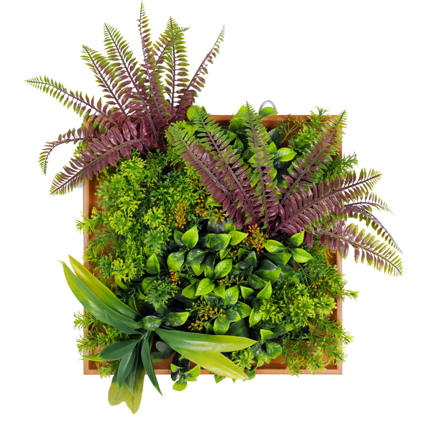 Artificial Plants Green Wall Decor with Square Wooden Frame 13in, Light Green