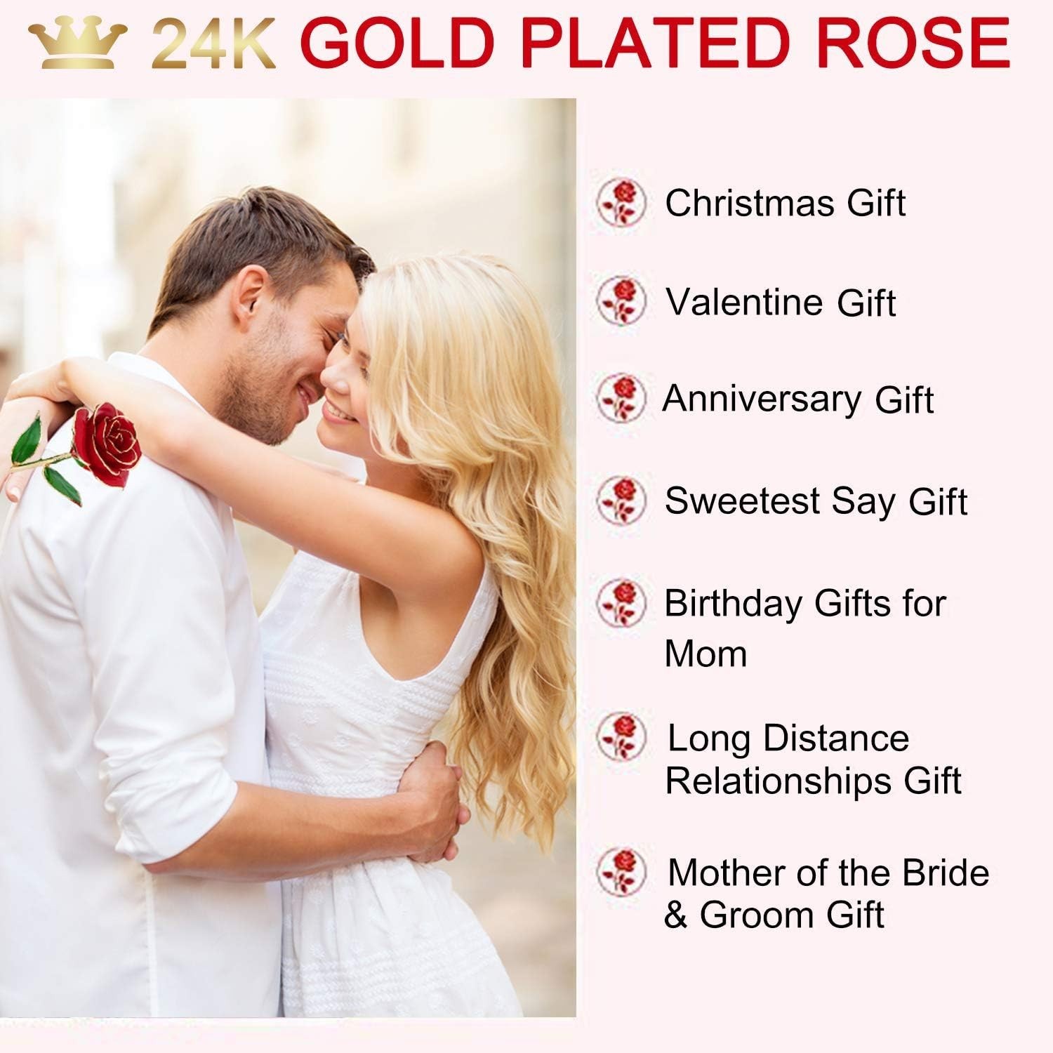 24K Gold Dipped Real Rose Flower Gift Box Stand Valentine’s Day Anniversary Mom