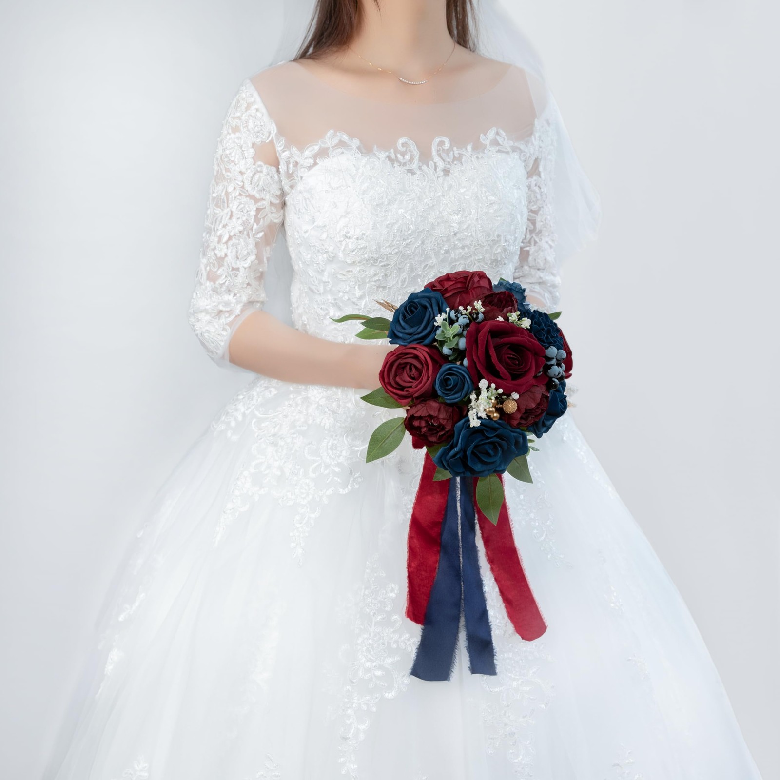 Navy Blue Burgundy Wedding Bouquets Bride Bridesmaid Artificial Roses