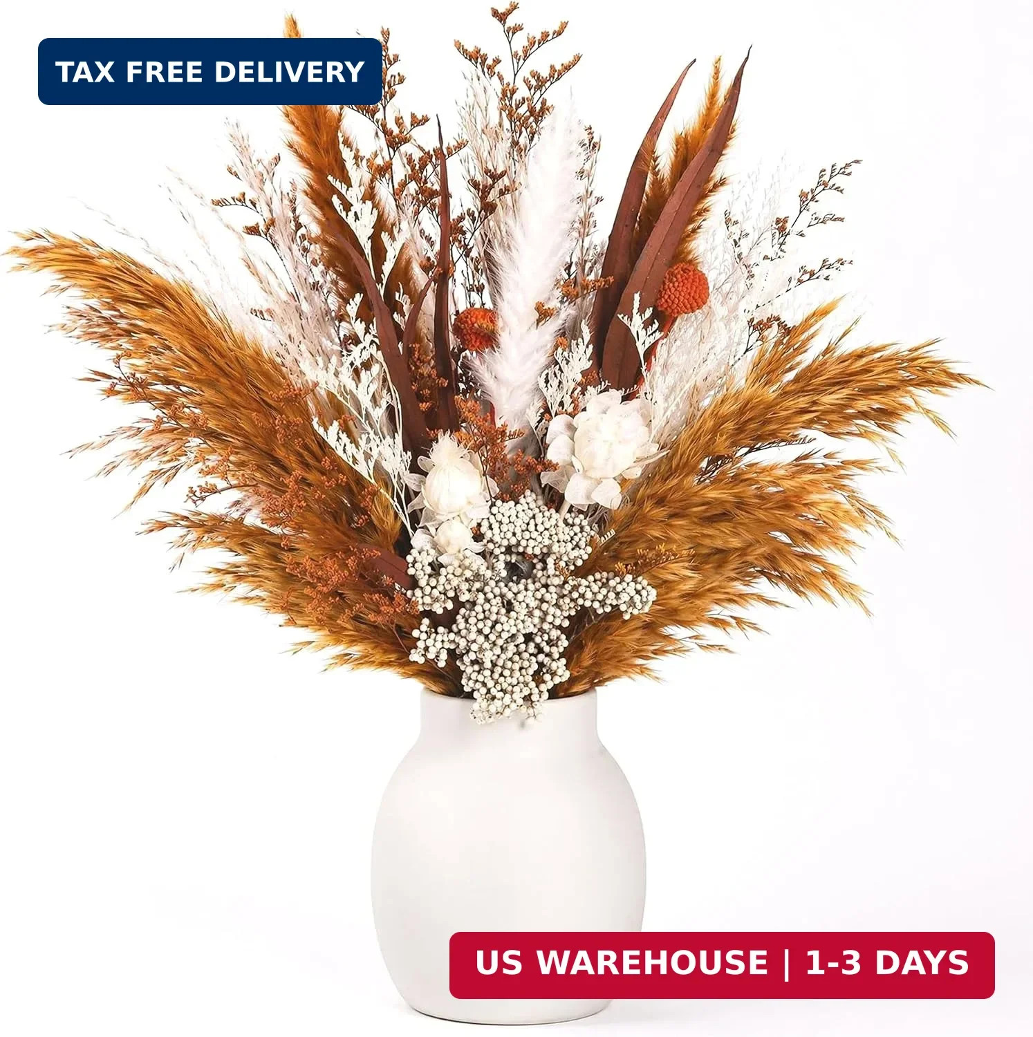 17″ Boho Dried Flower Bouquet – Natural Pampas Grass & Real Flowers for Spring H