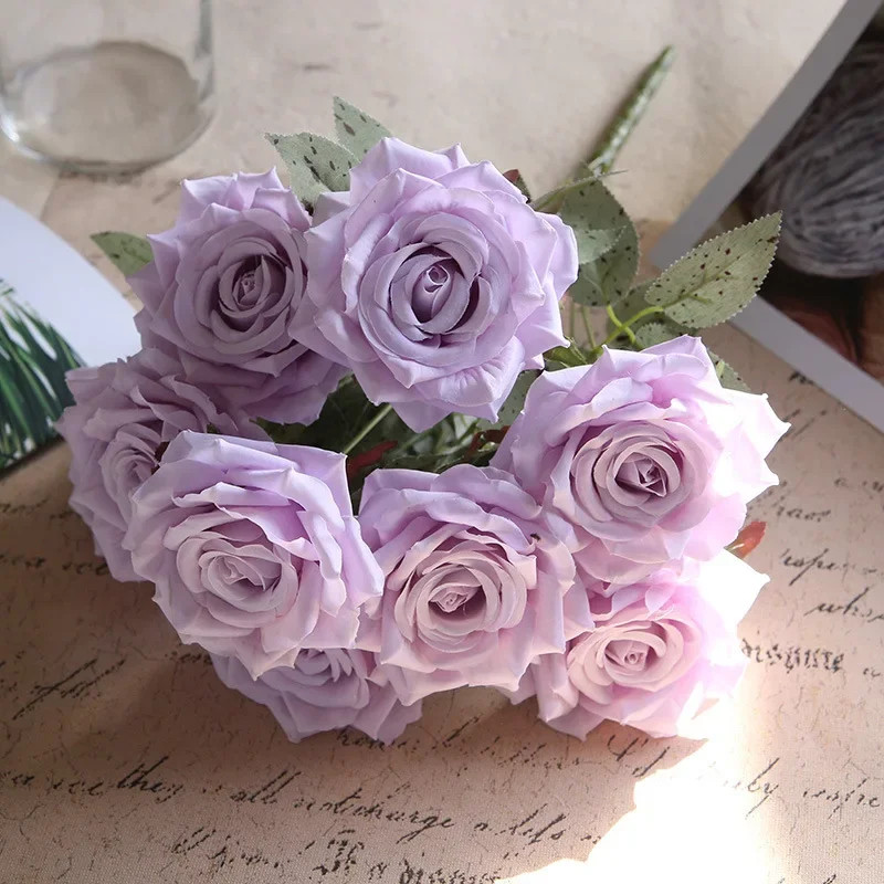 New 9 Heads Artificial Rose Bouquet for Wedding Valentine’S Day Gift Decoration