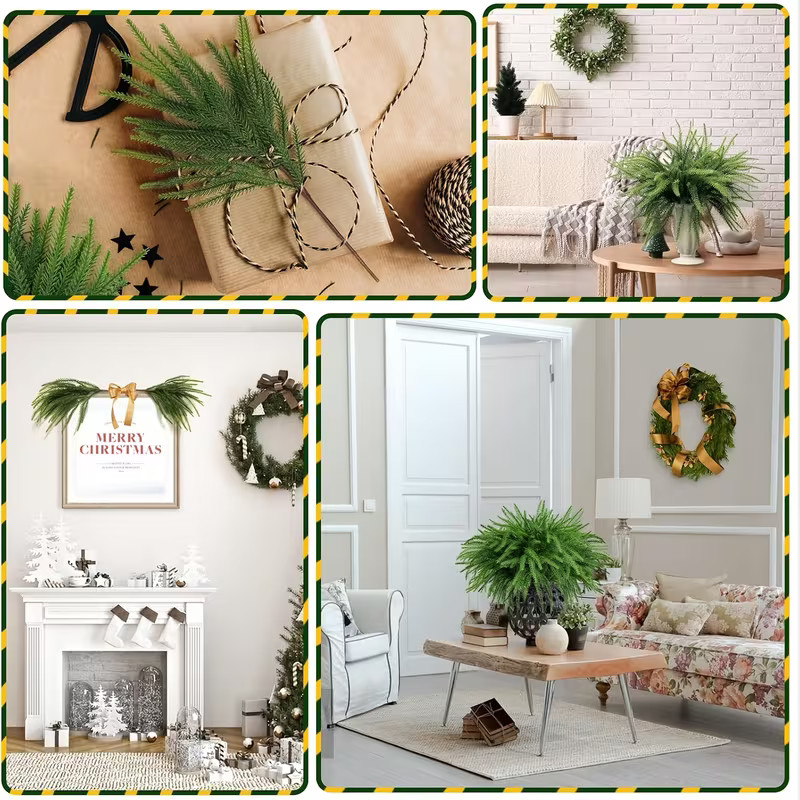 12 Pcs Artificial Norfolk Pine Branches, Norfolk Pine Artificial Pine Stems DIY