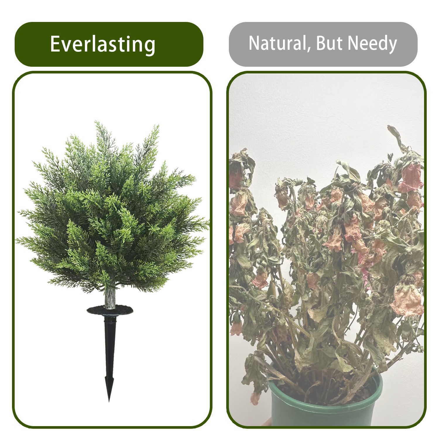 Lifelike 2Pcs50CM Artificial Cypress Plants with Ground Spike for Outdoor Garden