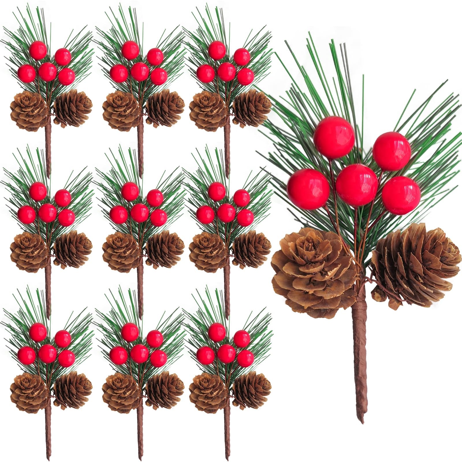 10 Pcs 4.7-Inch Artificial Pinecone and Berry Picks, Christmas Tree Picks, Pi…