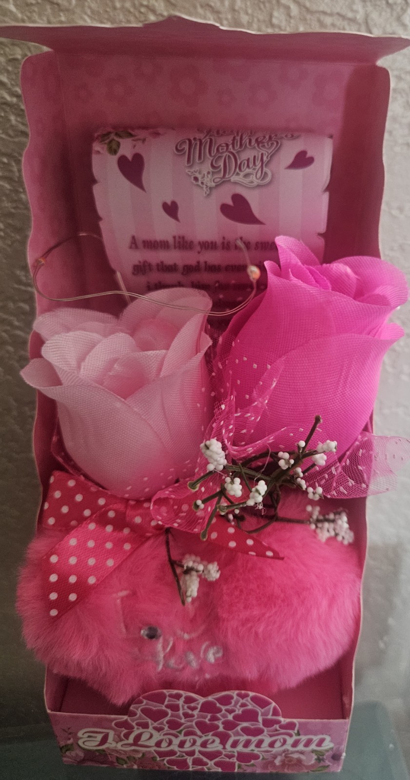 LED Pink Artificial Rose & Baby’s-Breath Flower Box Arrangement Mother’s Day