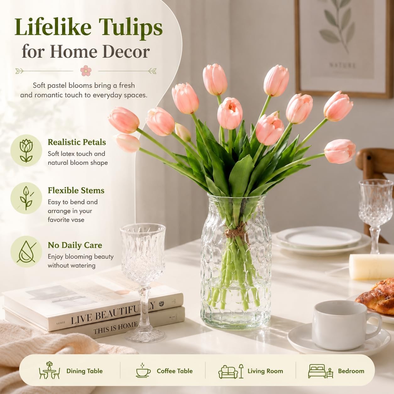LINSIE 15 Pcs White-Orange-Light Purple Artificial Tulips Fake Flowers, Premi…