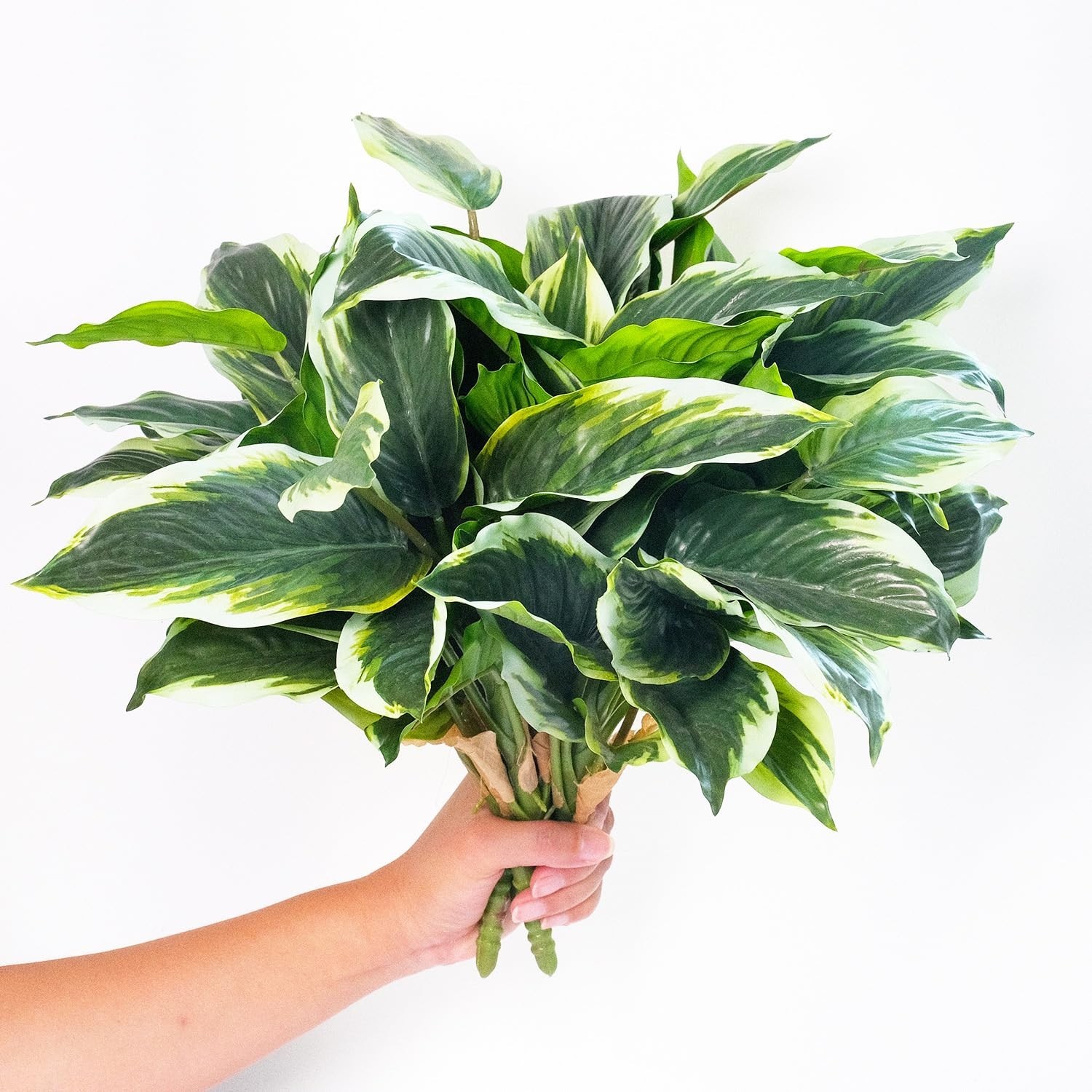 6PCS UV Resistant Artificial Tropical Green Plants – 15.75″ Faux Hostas for Indo
