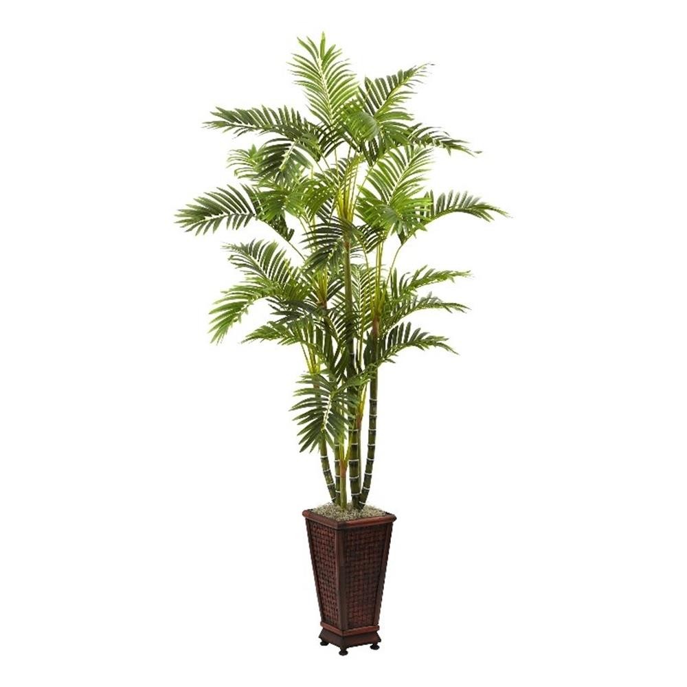 Nearly Natural 6.5ft Areca with Decorative Planter in Green