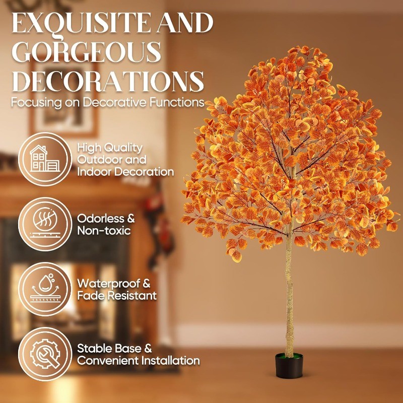 6FT Artificial Autumn Tree, Faux Autumn Harvest Tree for Home Decor Front Porch