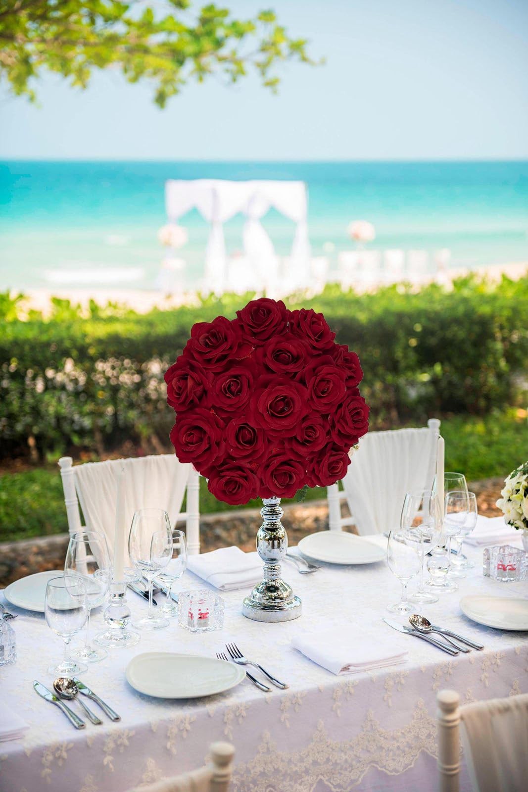 25PCS Red Rose Artificial Flower Heads 7 CM Velvet Rose Flowers Real Look Ros…