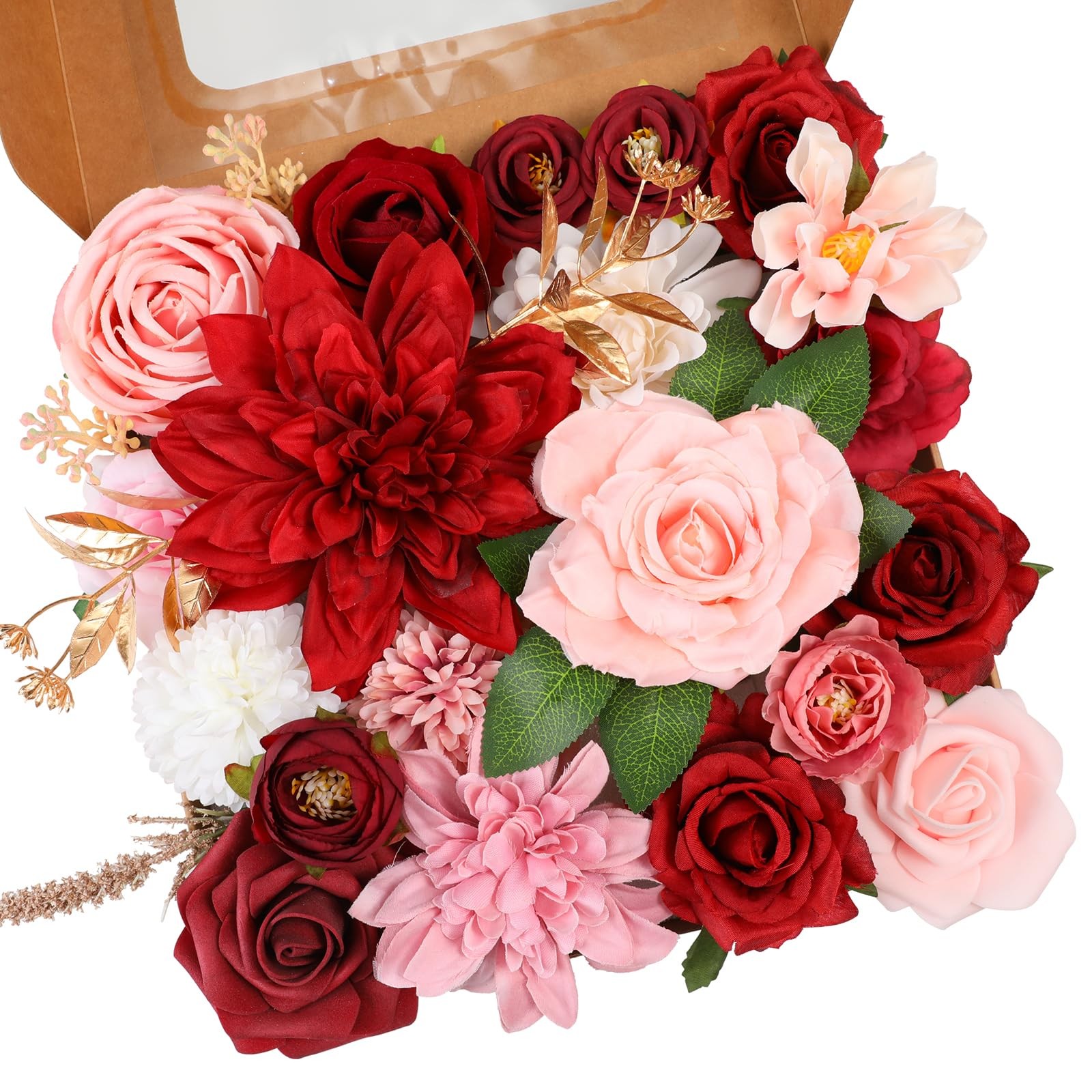 Artificial Flowers Combo, Mix Silk Flowers Roses, Peonies, Dahlias with Stems…