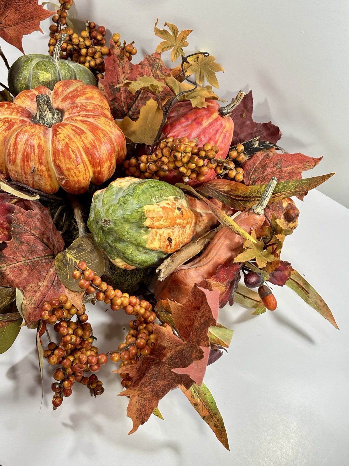 Thanksgiving/Fall Leaves Gourd Centerpiece w/ Twigs Oval Arrangement 19”